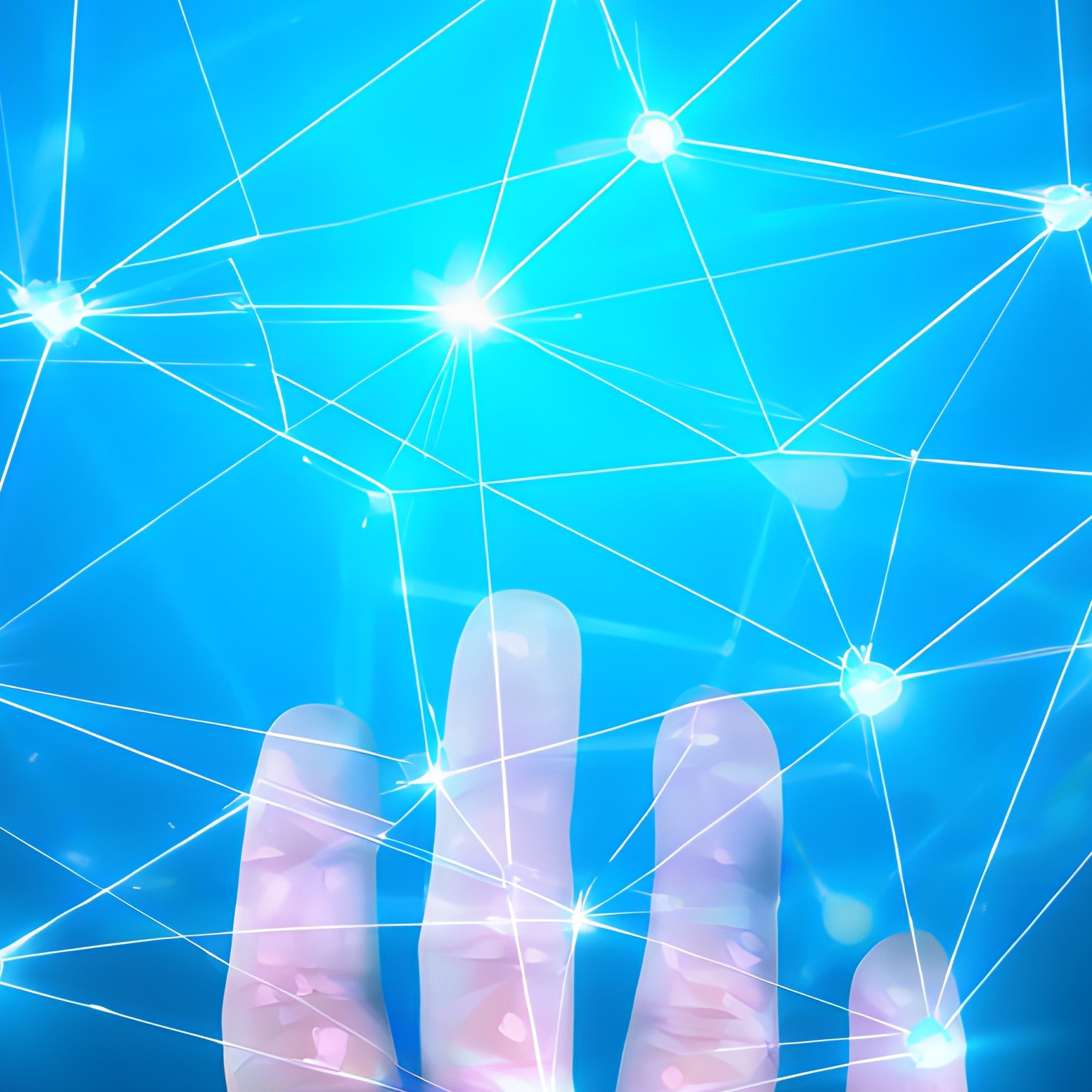 A Hand Interacting With A Digital Network Structure Technology - Full Resolution Quality Preview