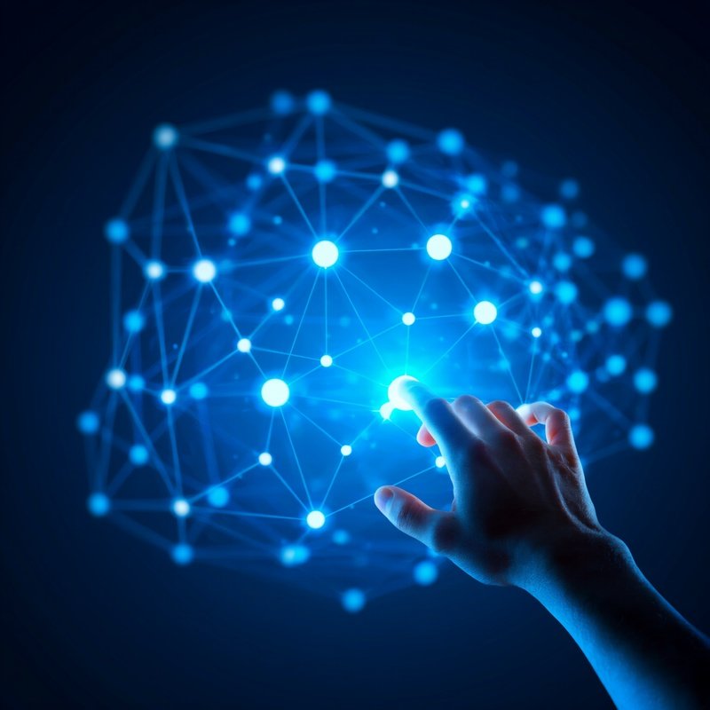 A Hand Interacting With A Digital Network Structure Technology