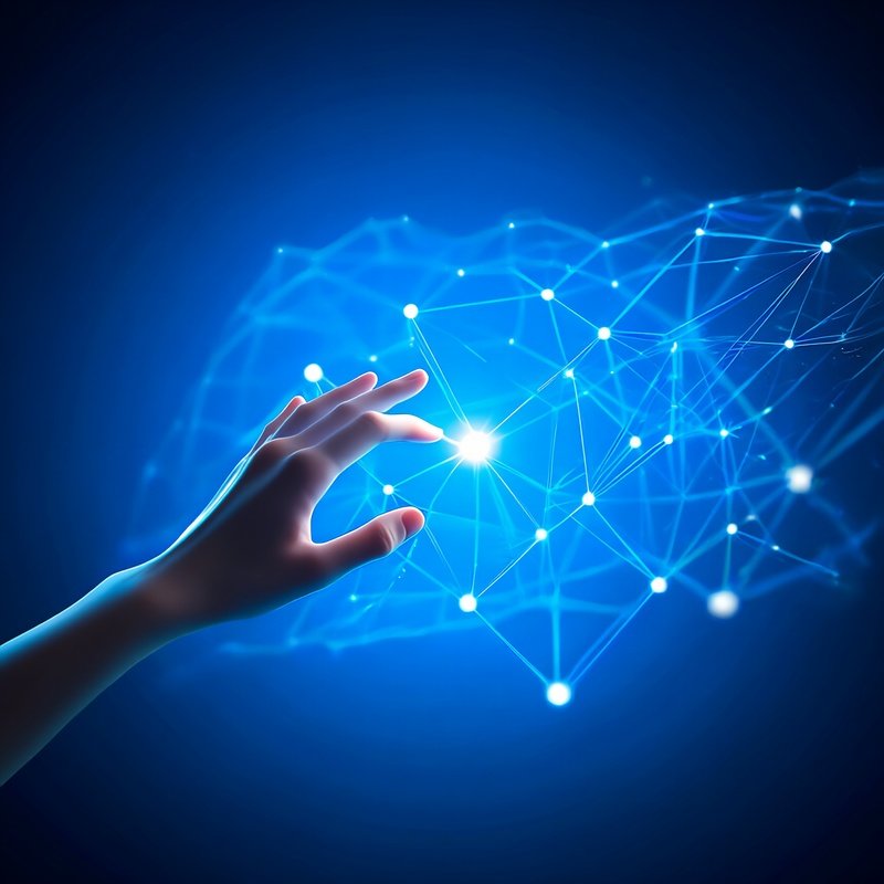 A Hand Interacting With A Digital Network Structure Technology