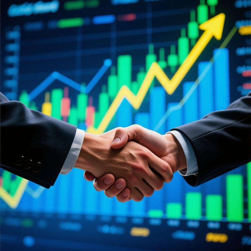 A Handshake In Front Of Rising Stock Charts