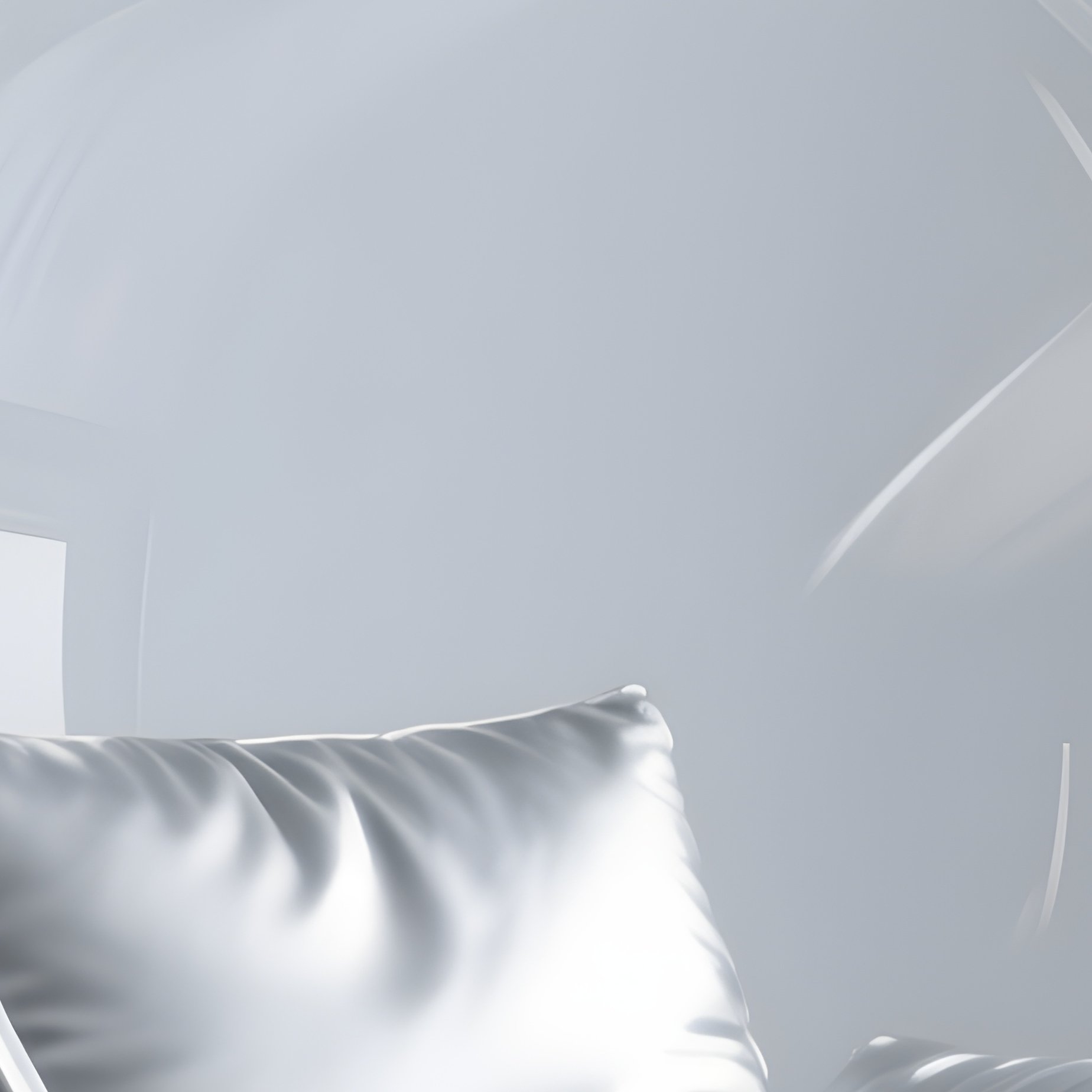 A Hanging Bubble Chair Made Of Clear Acrylic With Silver Cushions - Full Resolution Quality Preview