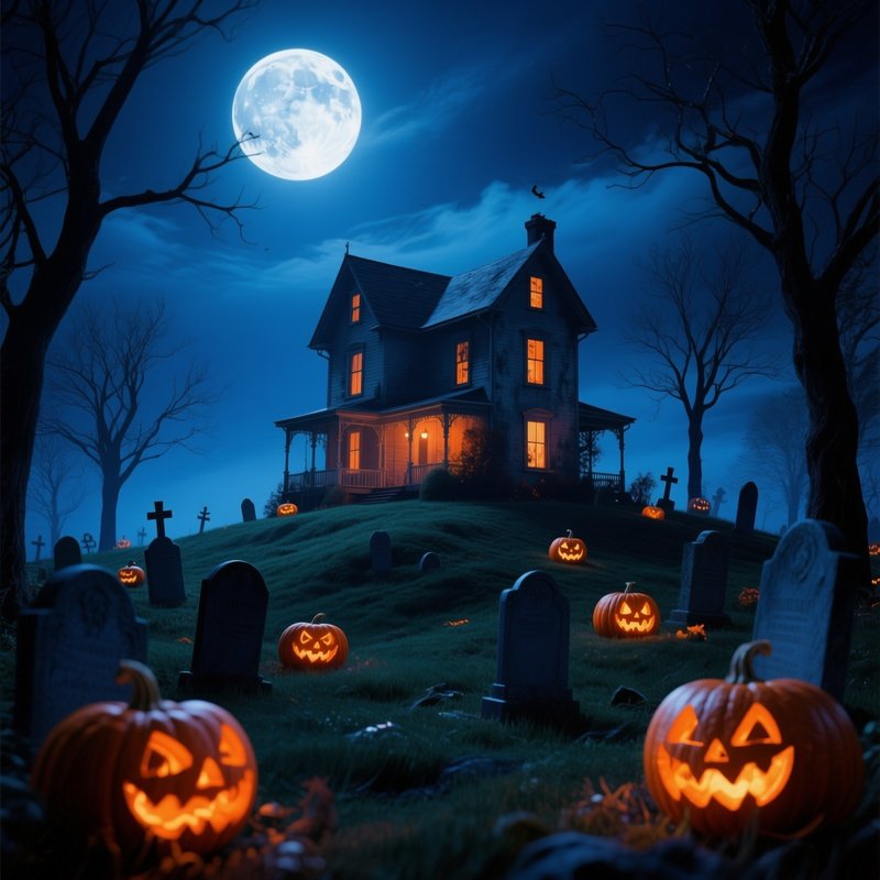 A Haunted House On A Hill At Night Halloween Haunted House