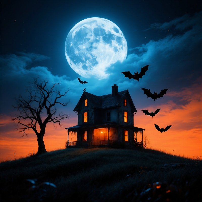 A Haunted House On A Hill Under A Full Moon Haunted House