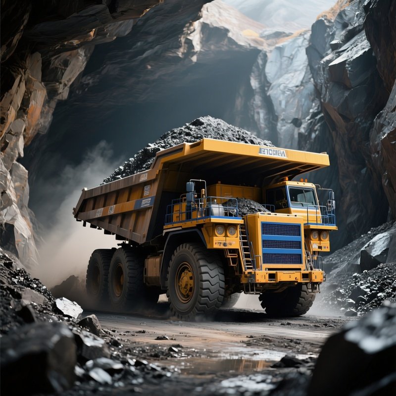 A Heavy Duty Mining Truck Carrying Ore Inside A Rocky Quarry