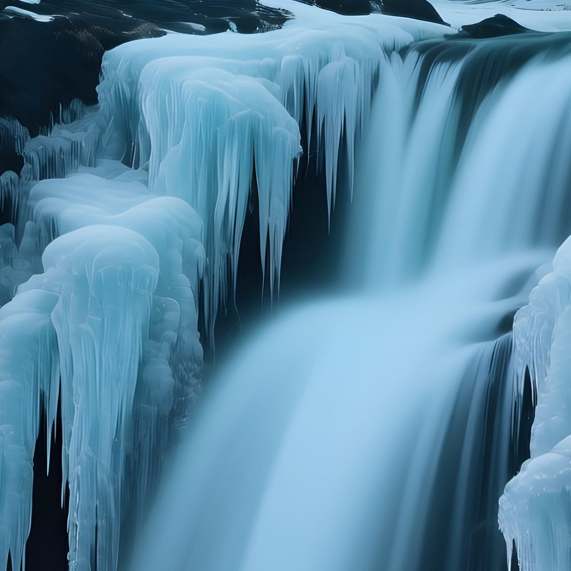 A Hidden Winter Waterfall Where Meltwater Creates Delicate Ice Ribbons Over Dark Volcanic Rock, - Full Resolution Quality Preview