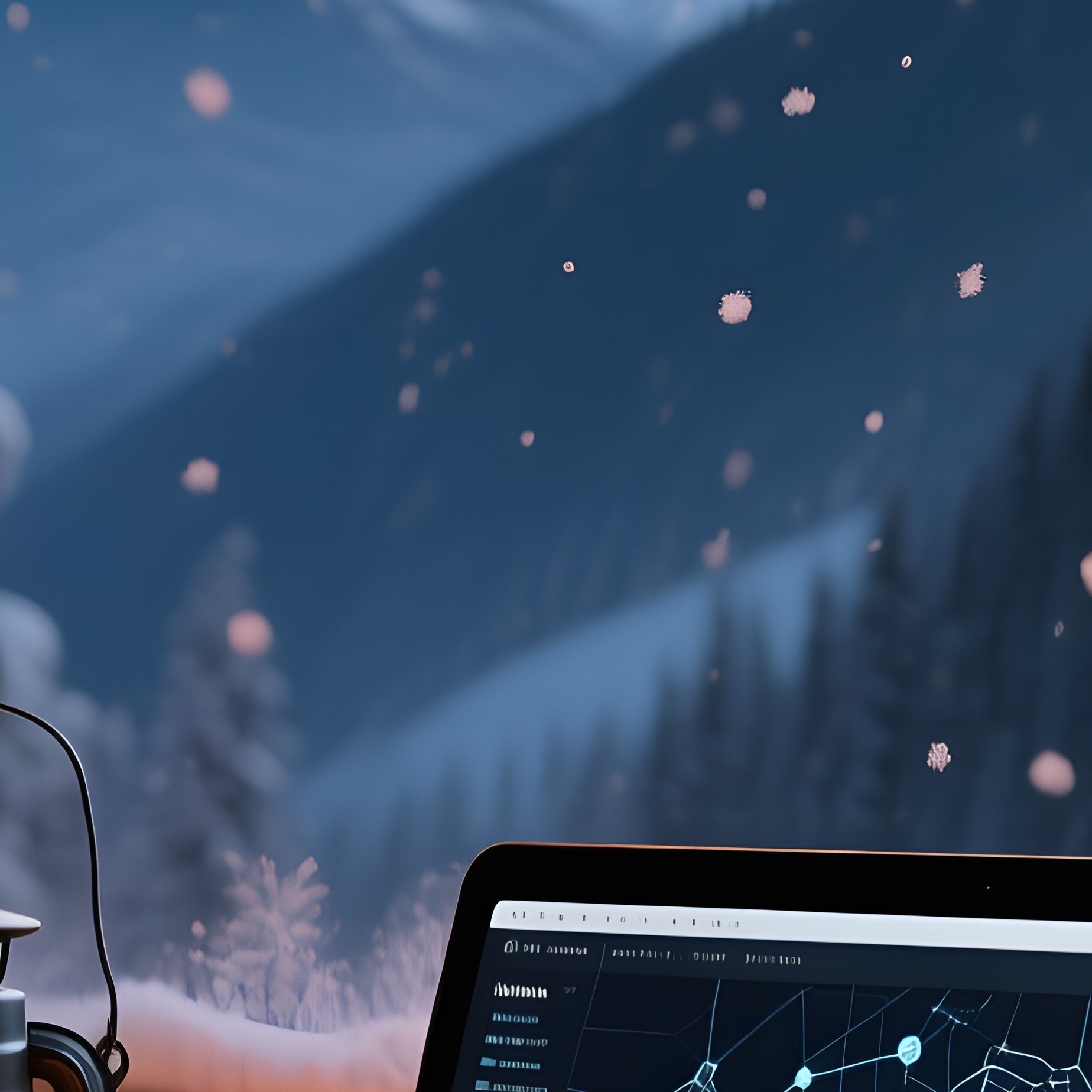 A High‑Altitude Mountain Cabin At Twilight, Warm Lantern Light Spilling Onto A Laptop Screen - Full Resolution Quality Preview