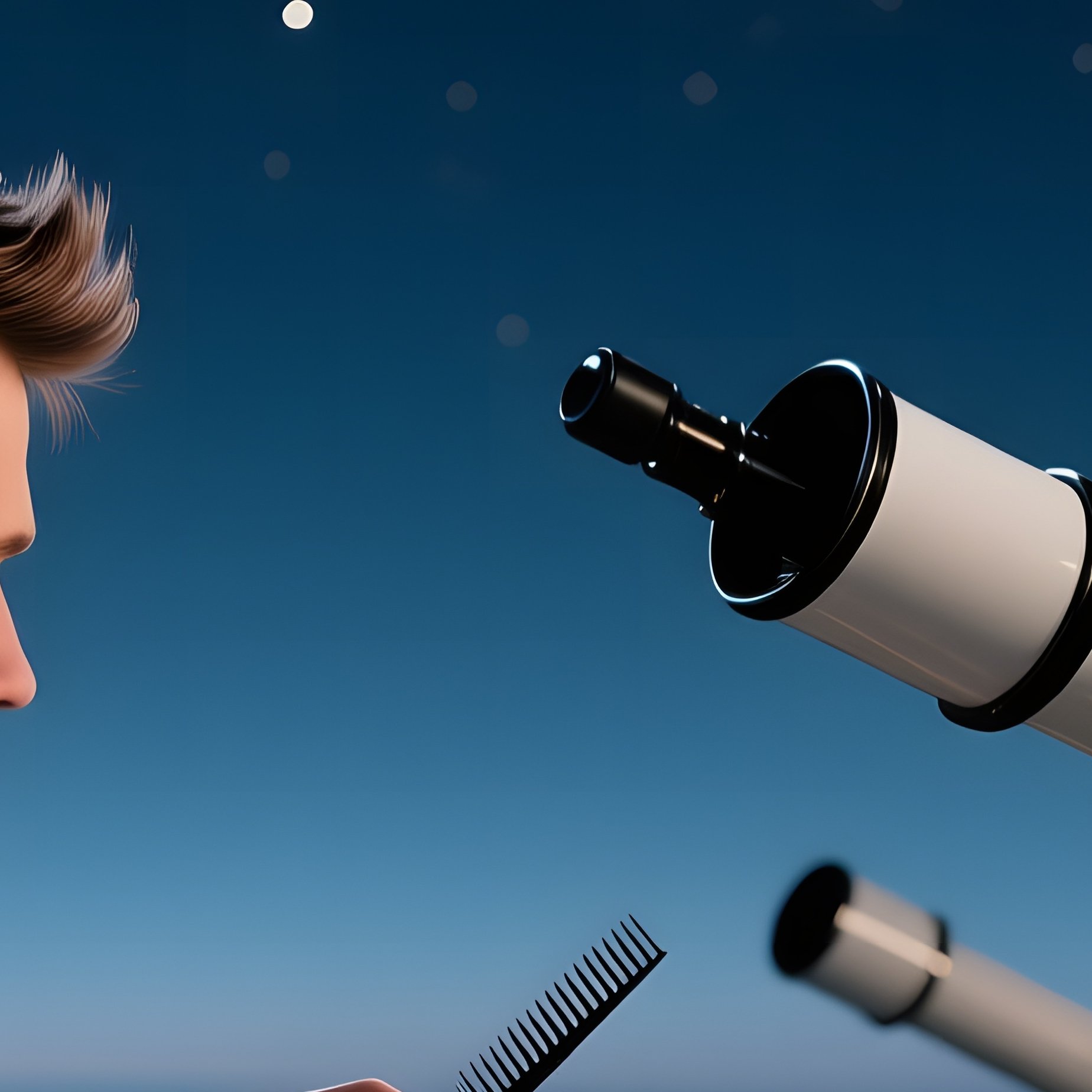 A High‑Altitude Observatory Dome At Night, Stars Glittering; An Astronomer Gets His Hair Trimmed To - Full Resolution Quality Preview