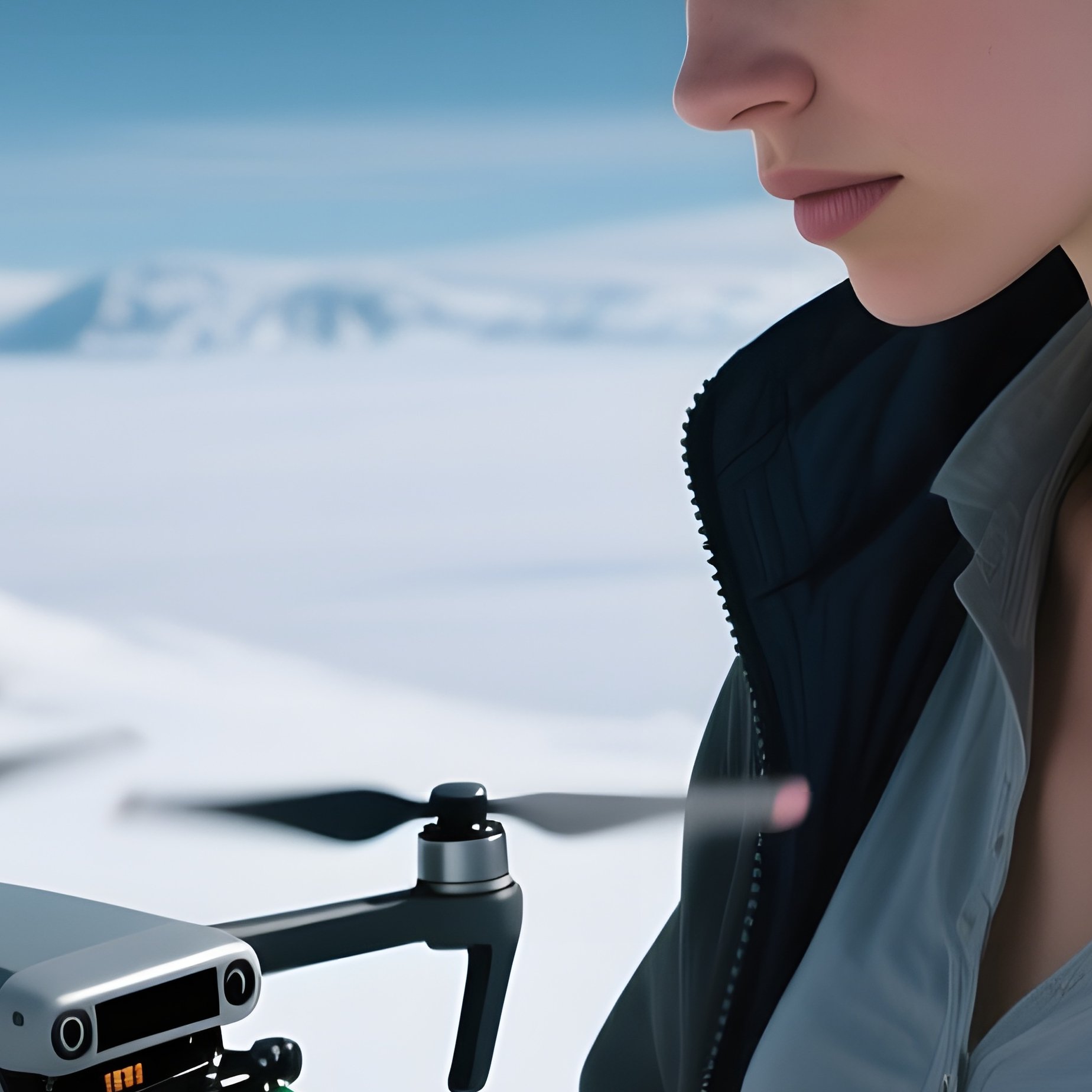 A High‑Altitude Research Station On A Glacier, A Resilient Explorer With Long Brown Hair Inspects A - Full Resolution Quality Preview