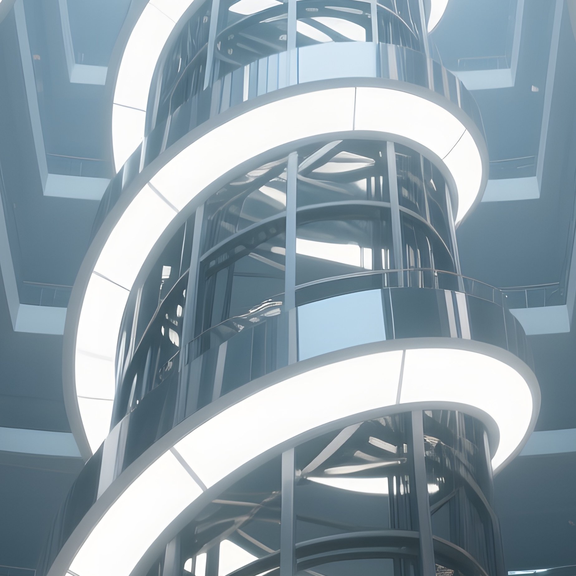 A High Ceilinged Atrium With Towering Steel Frames Twisted Into Abstract Spirals, Each Segment Lit - Full Resolution Quality Preview