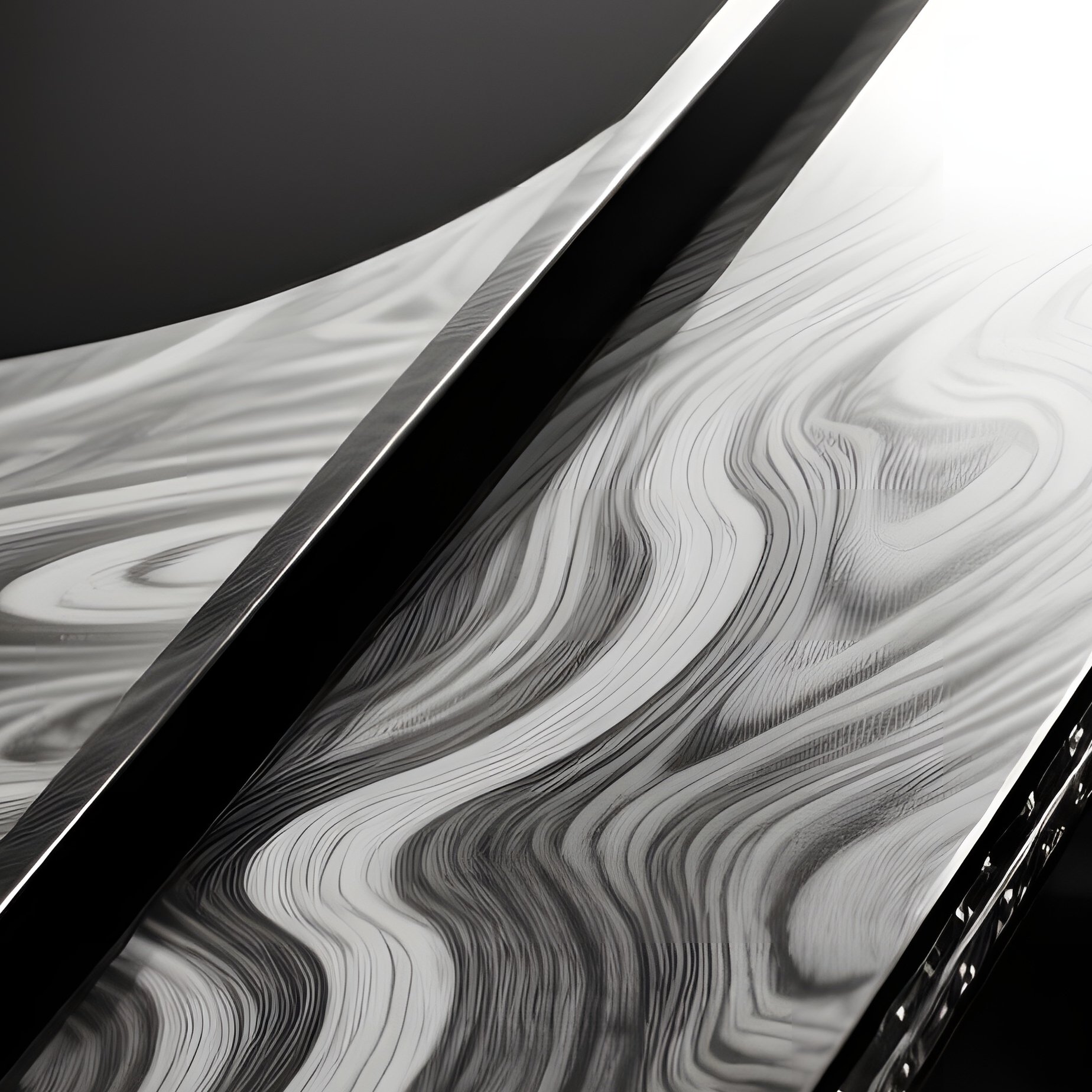 A High‑Contrast Black‑And‑White Shot Of A Polished Mahogany Piano Lid, Its Wood Grain Swirling Like - Full Resolution Quality Preview