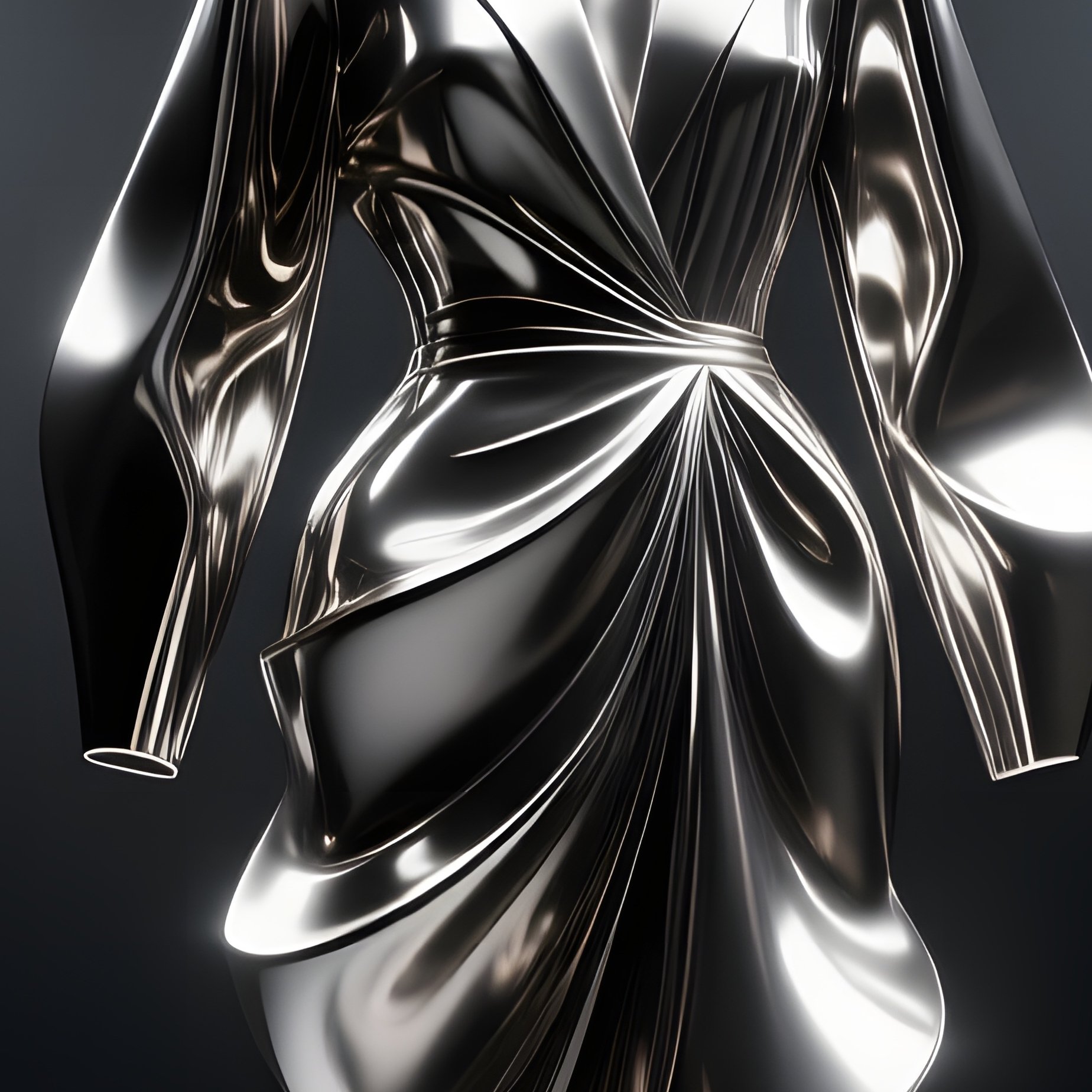 A High‑Contrast Black Studio With Stark Spotlights Highlighting A Metallic Sculpture Of An Abstract - Full Resolution Quality Preview