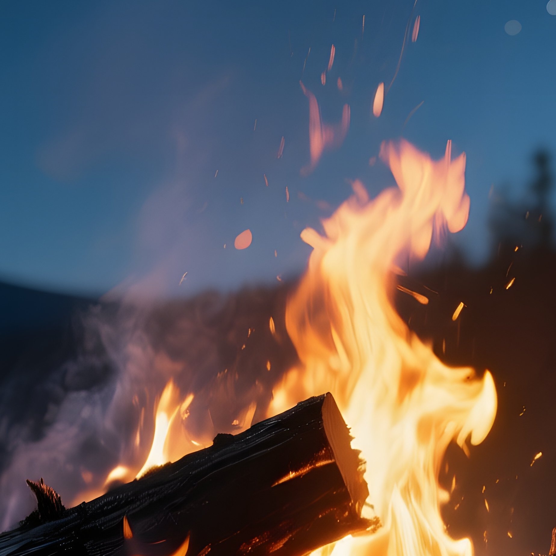 A High‑Contrast Shot Of A Burnt‑Out Campfire On A Pine Log, Charred Black Wood Contrasting With - Full Resolution Quality Preview