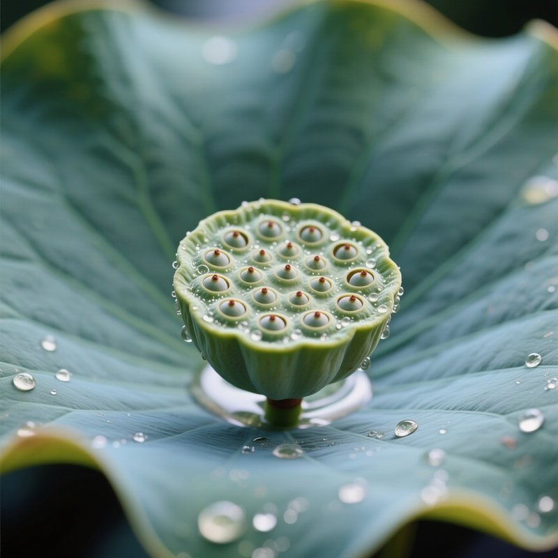 A High‑Definition Macro View Of A Water Lily’S Central Seed Pod, Intricate Patterns And Tiny