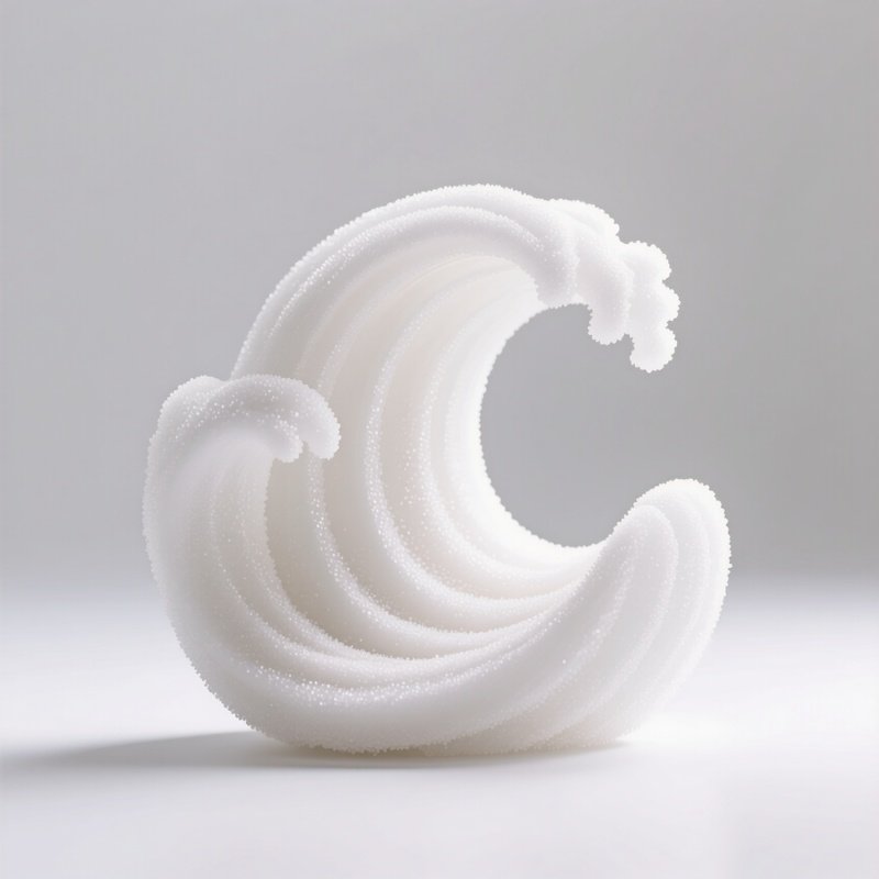 A High‑Key Studio Photograph Of A Minimalist Sugar Sculpture Shaped Like An Abstract Wave, Pure