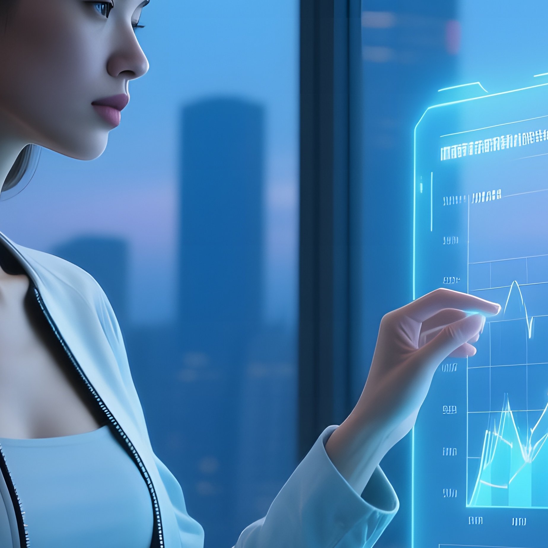 A High‑Rise Office Floor With Floor‑To‑Ceiling Windows, A Sophisticated Woman In A Minimalist Tech - Full Resolution Quality Preview