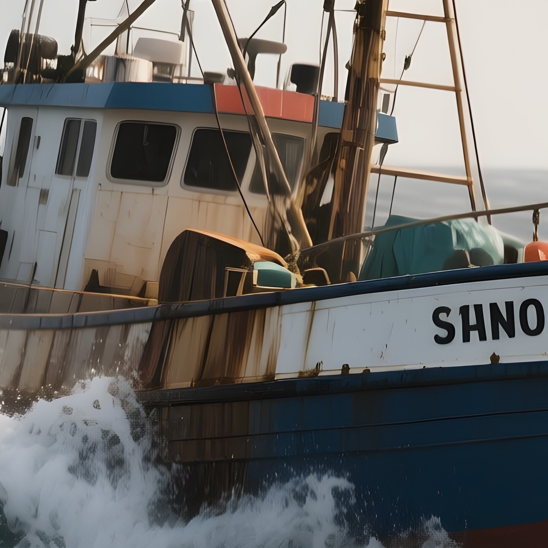 A High Seas Fishing Boat Rocking In Strong Offshore Swells - Full Resolution Quality Preview