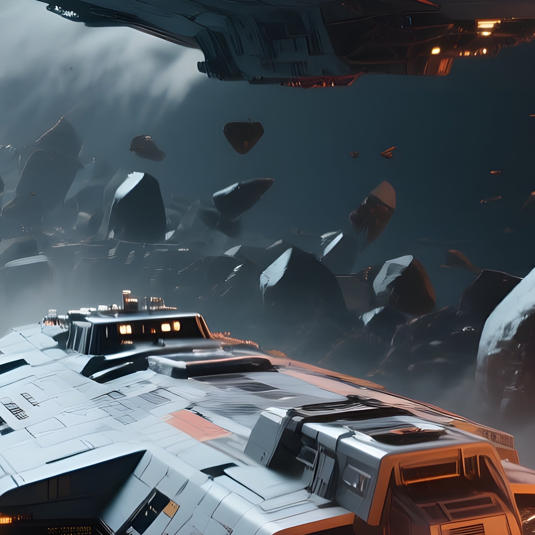 A High‑Speed Chase Between Two Rival Space Freighters Weaving Through A Chaotic Field Of Sharp, - Full Resolution Quality Preview
