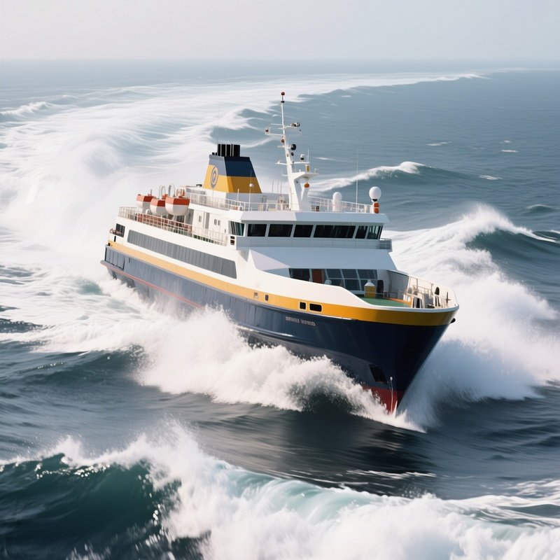 A High Speed Ferry Slicing Through White Capped Waves