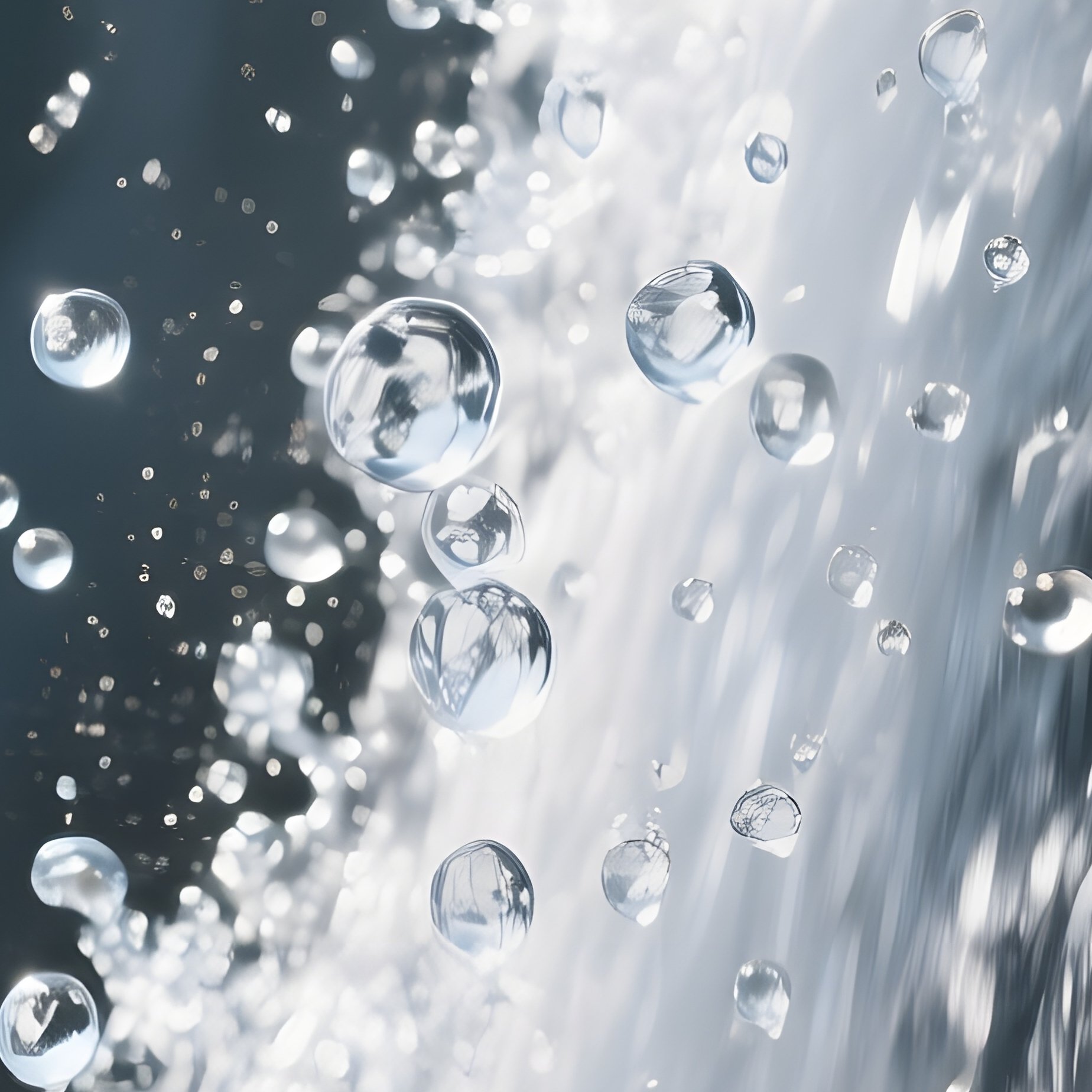 A High Speed Shot Of Water Droplets Frozen Mid Air As They Cascade Down A Sheer Cliff Face, Bright - Full Resolution Quality Preview