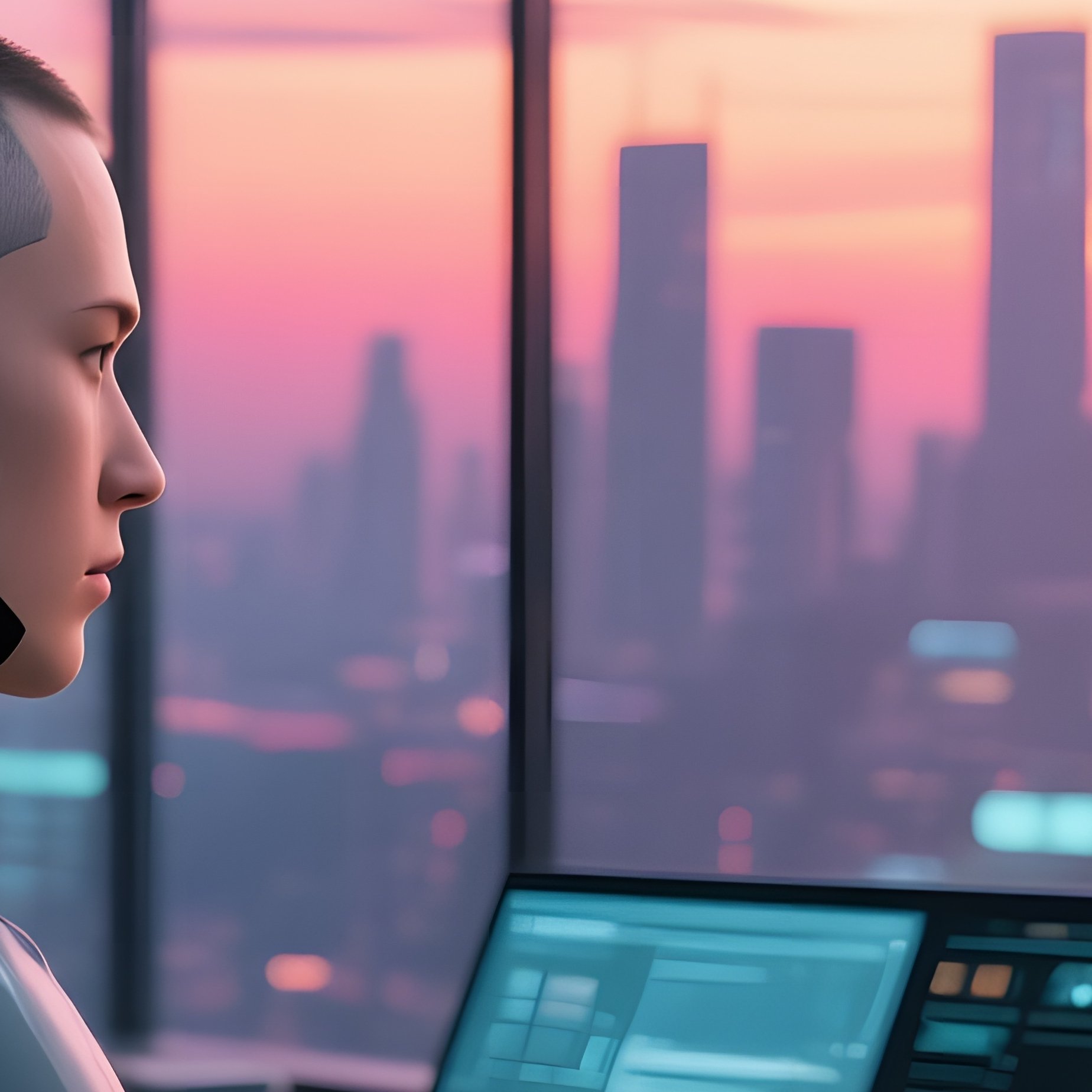 A High‑Tech Drone Pilot With A Futuristic Shaved Design Operates In A Sleek Control Room, Large - Full Resolution Quality Preview