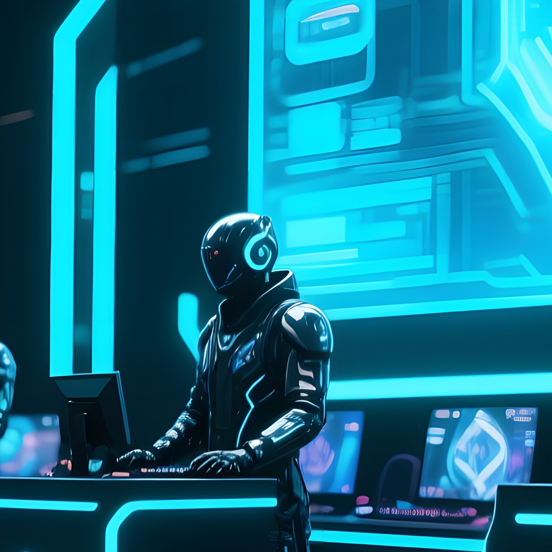 A High‑Tech Gaming Arena Filled With Holographic Displays, Neon‑Lit Podiums And Players In - Full Resolution Quality Preview