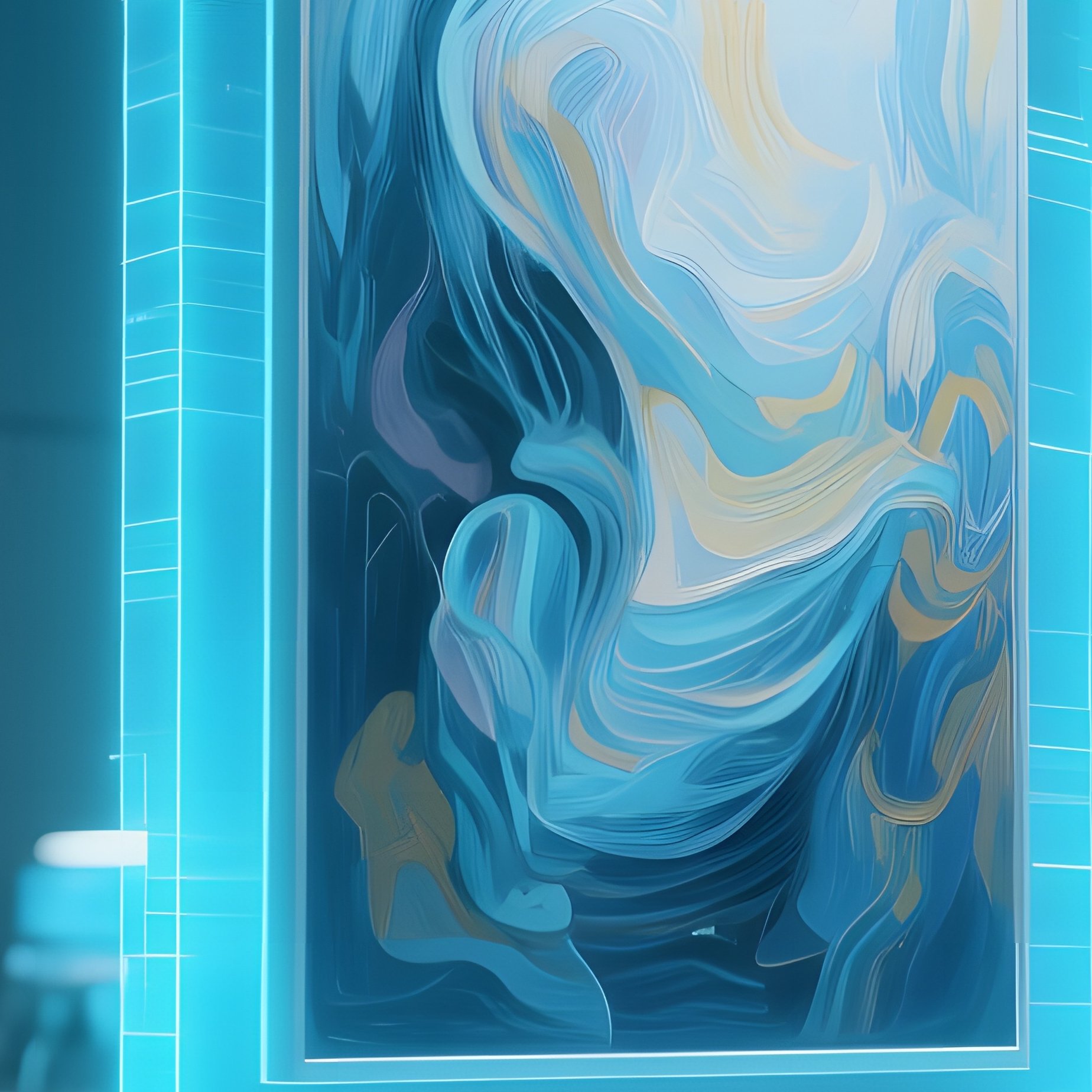 A High Tech Lab Setting Where Holographic 3D Paintings Float In Mid Air, Viewers Can Walk Around - Full Resolution Quality Preview