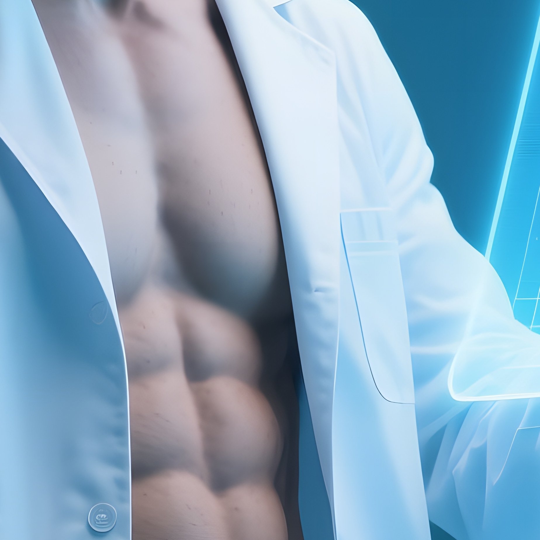 A High‑Tech Medical Research Lab, A Ripped Scientist In A Fitted White Coat Unbuttoned To Show Abs, - Full Resolution Quality Preview