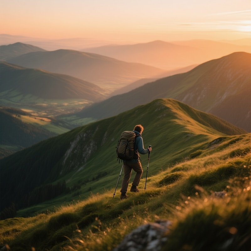 A Hiker On A Mountain Trail Hiking Adventure