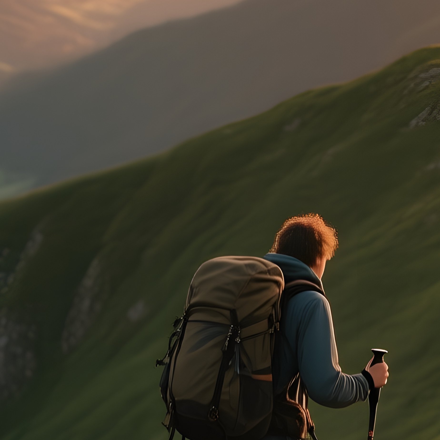 A Hiker On A Mountain Trail Hiking Adventure - Full Resolution Quality Preview