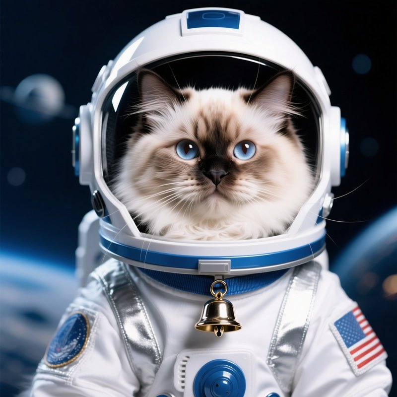 A Himalayan Cat In A Space Costume With Bell