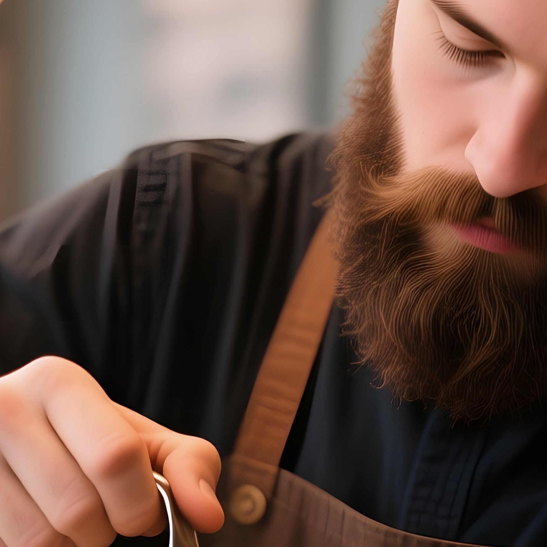 A Hipster Barista In A Modern Café Steams Milk For Latte Art, His Neatly Trimmed Beard Catching The - Full Resolution Quality Preview