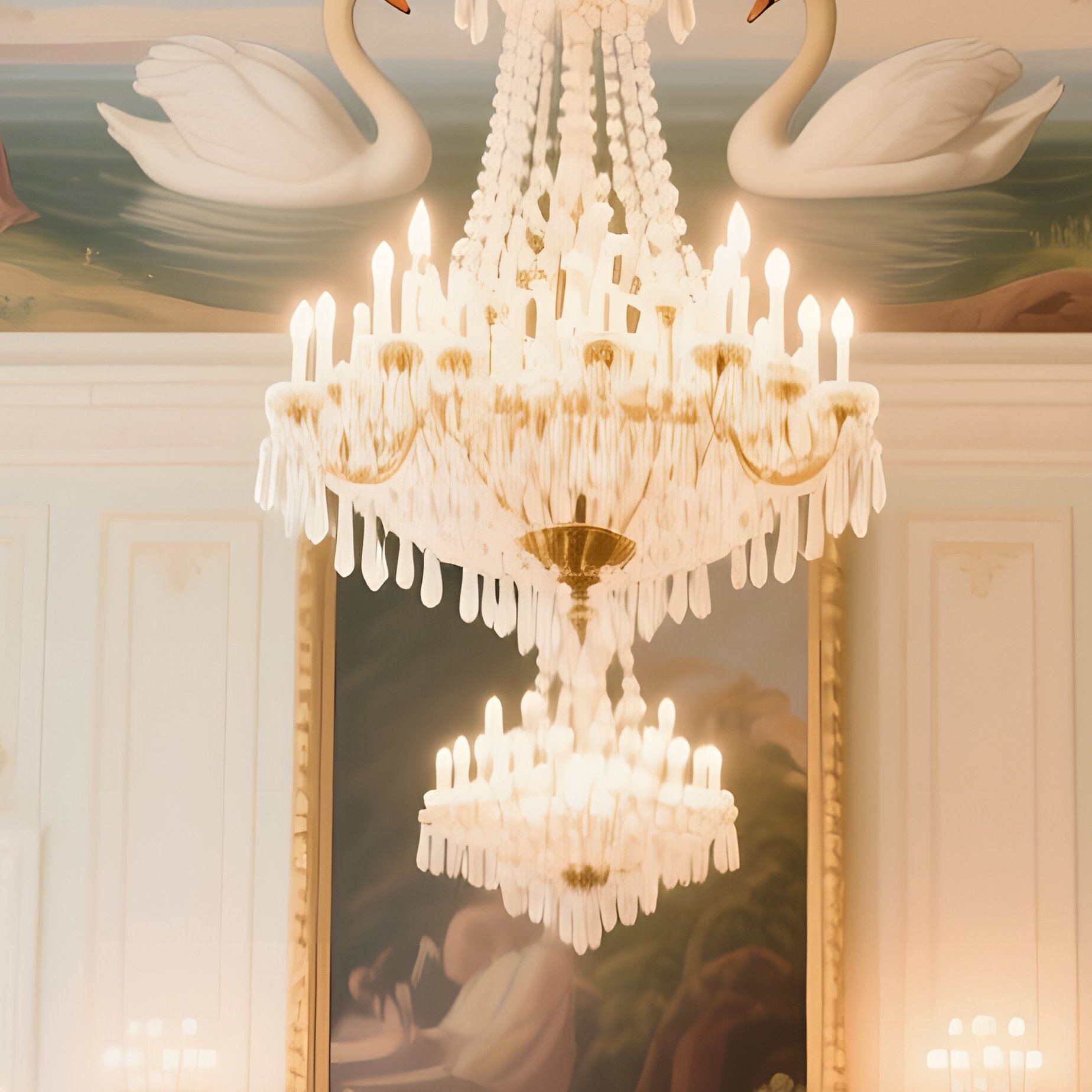 A Historic French Château Ballroom Bathed In Chandelier Light, Guests Waltzing While A Painter - Full Resolution Quality Preview
