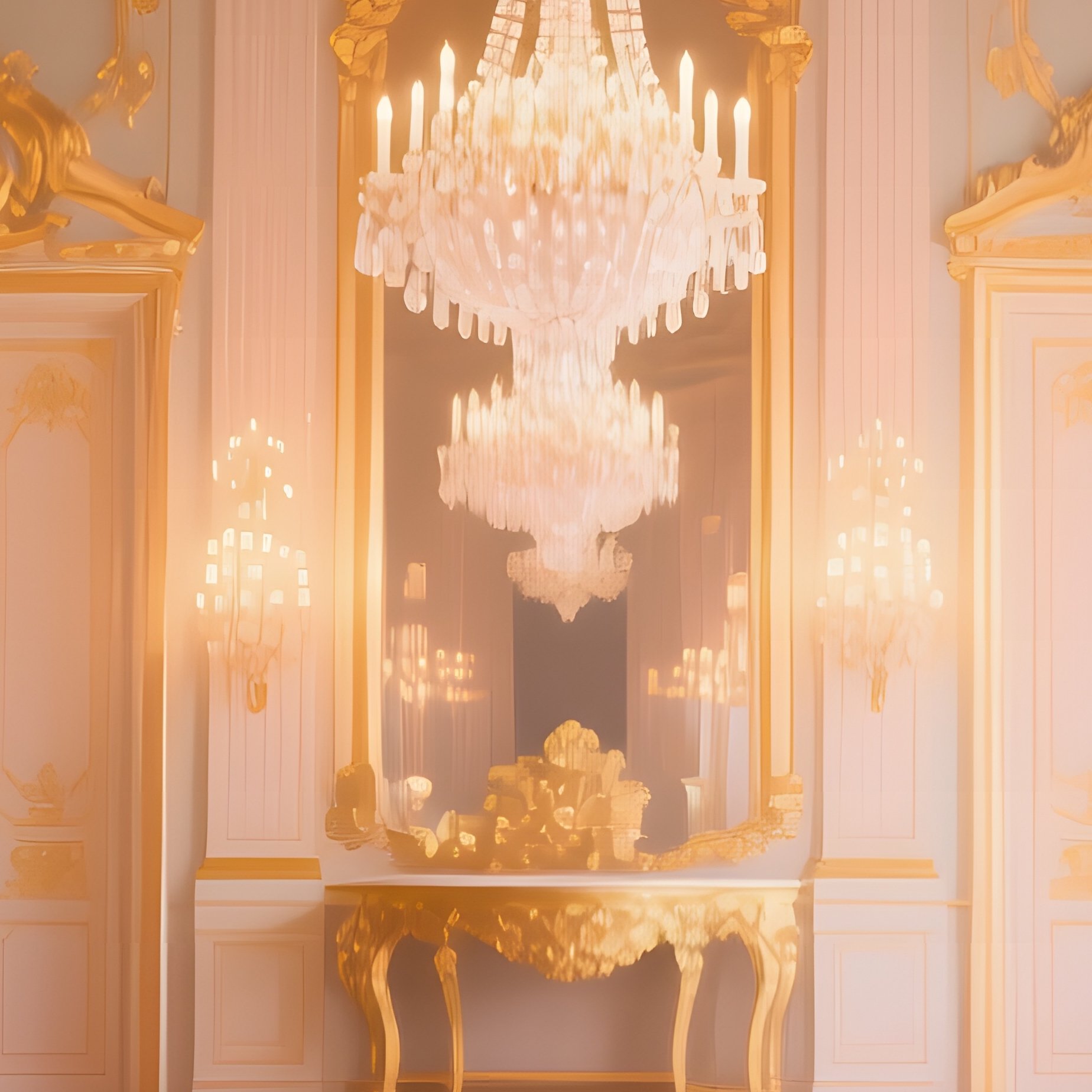 A Historic Palace Ballroom Illuminated By Crystal Chandeliers, Marble Floors Reflecting Light, - Full Resolution Quality Preview