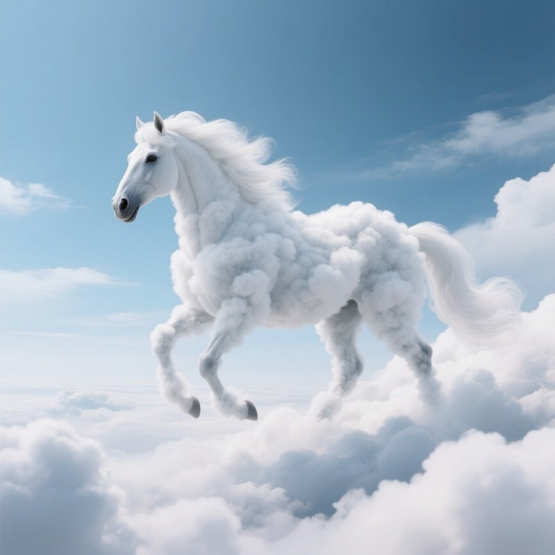 A Horse Made Of Clouds Galloping Through The Sky