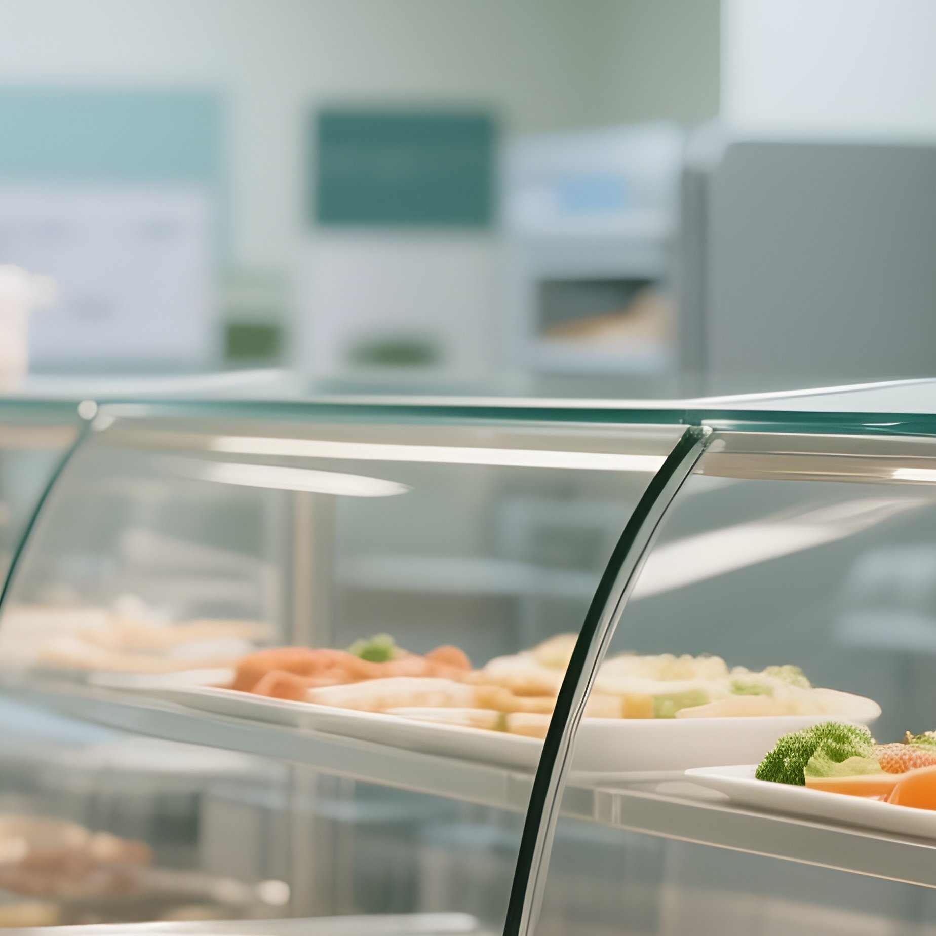 A Hospital Cafeteria Serving Fresh Meals Behind Glass Counters - Full Resolution Quality Preview