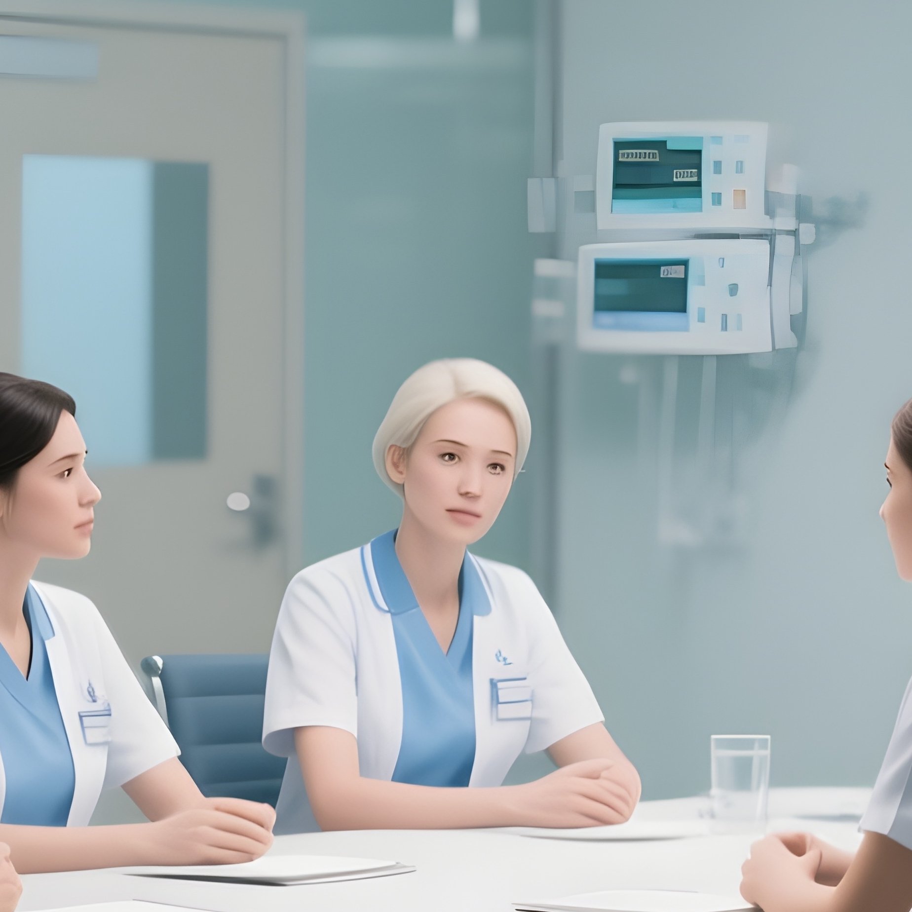 A Hospital Staff Meeting Taking Place In A Glass Walled Room - Full Resolution Quality Preview