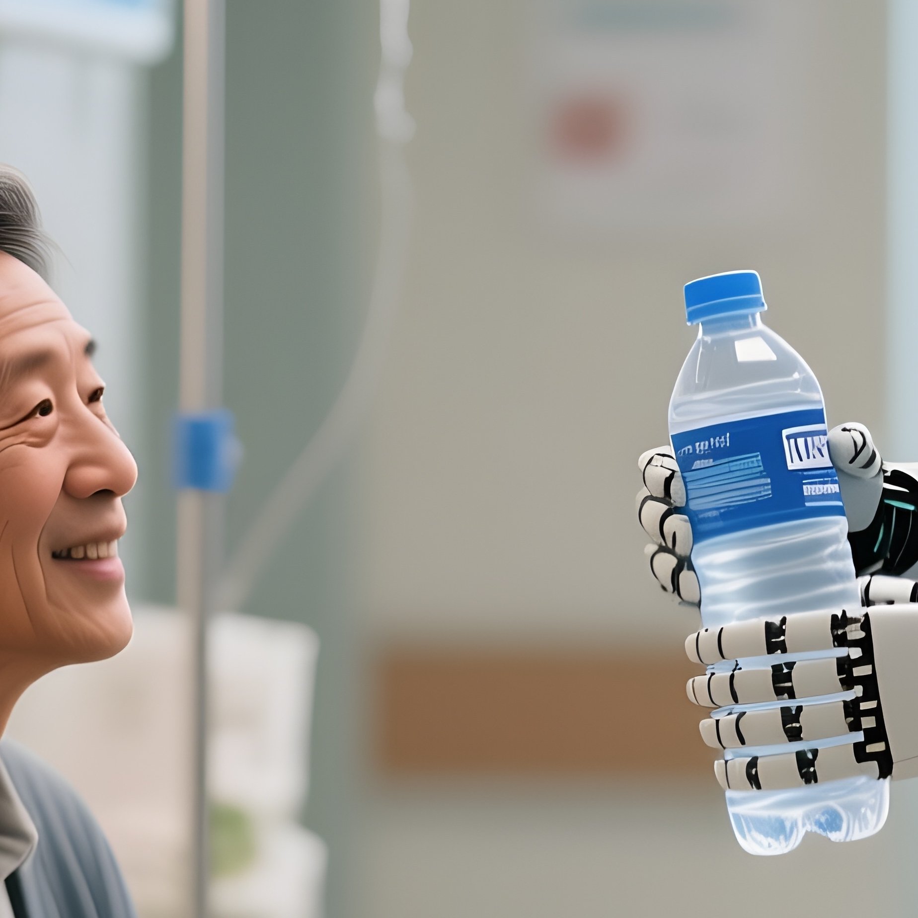 A Hospital Volunteer Offering Water To Waiting Family Members - Full Resolution Quality Preview