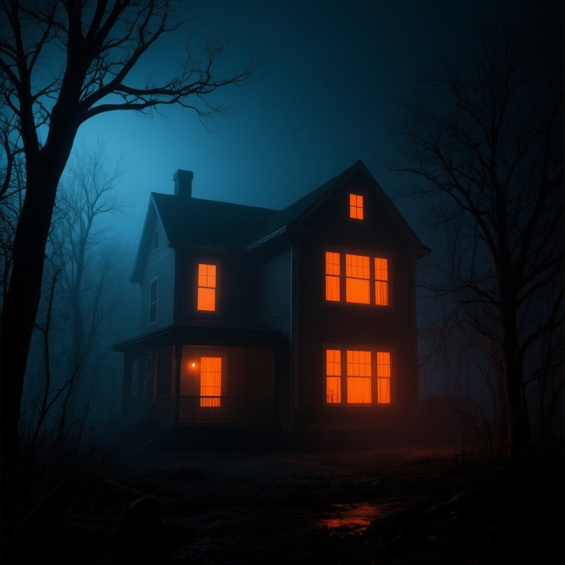 A House At Night Illuminated From Within Night Scene House
