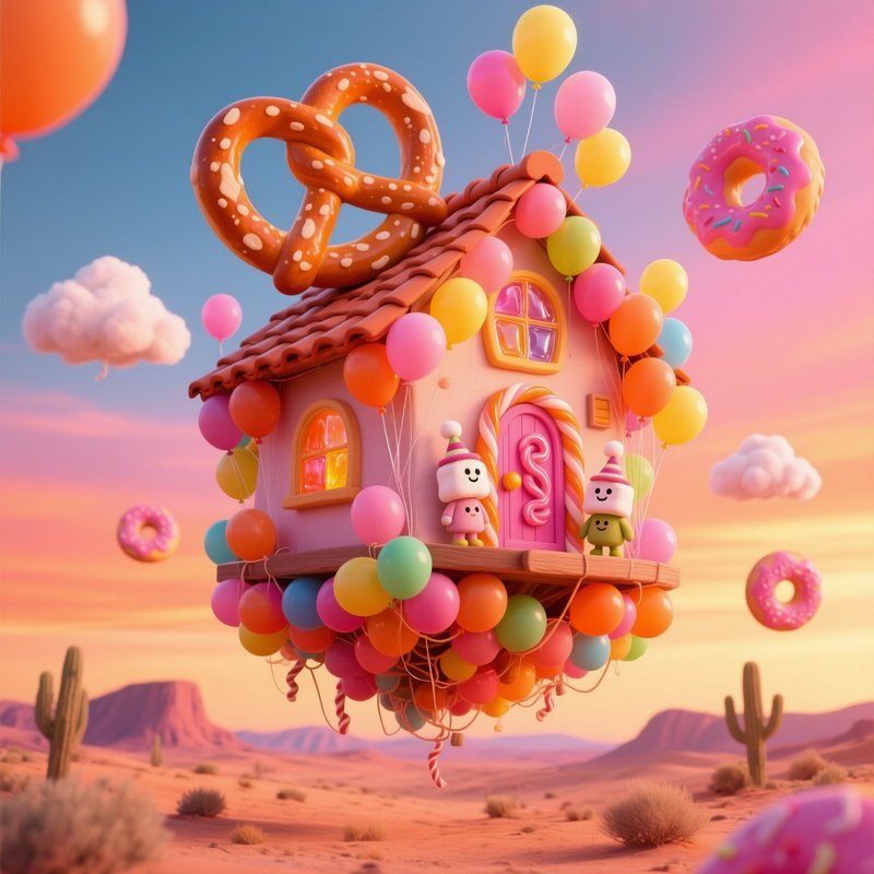 A House Constructed From Balloons And Pretzels