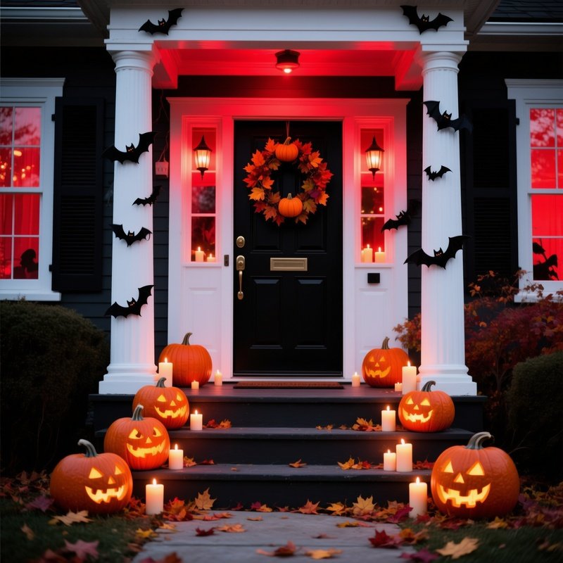 A House Entrance Decorated For Halloween Halloween Decorations
