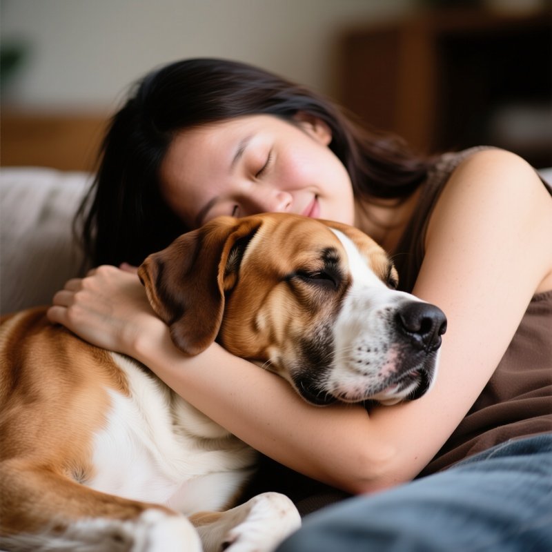 A Human And A Great Dane Cuddling