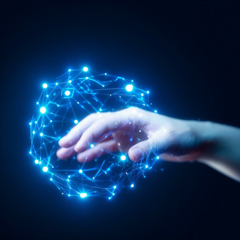 A Human Hand Interacting With A Digital Network Digital Art