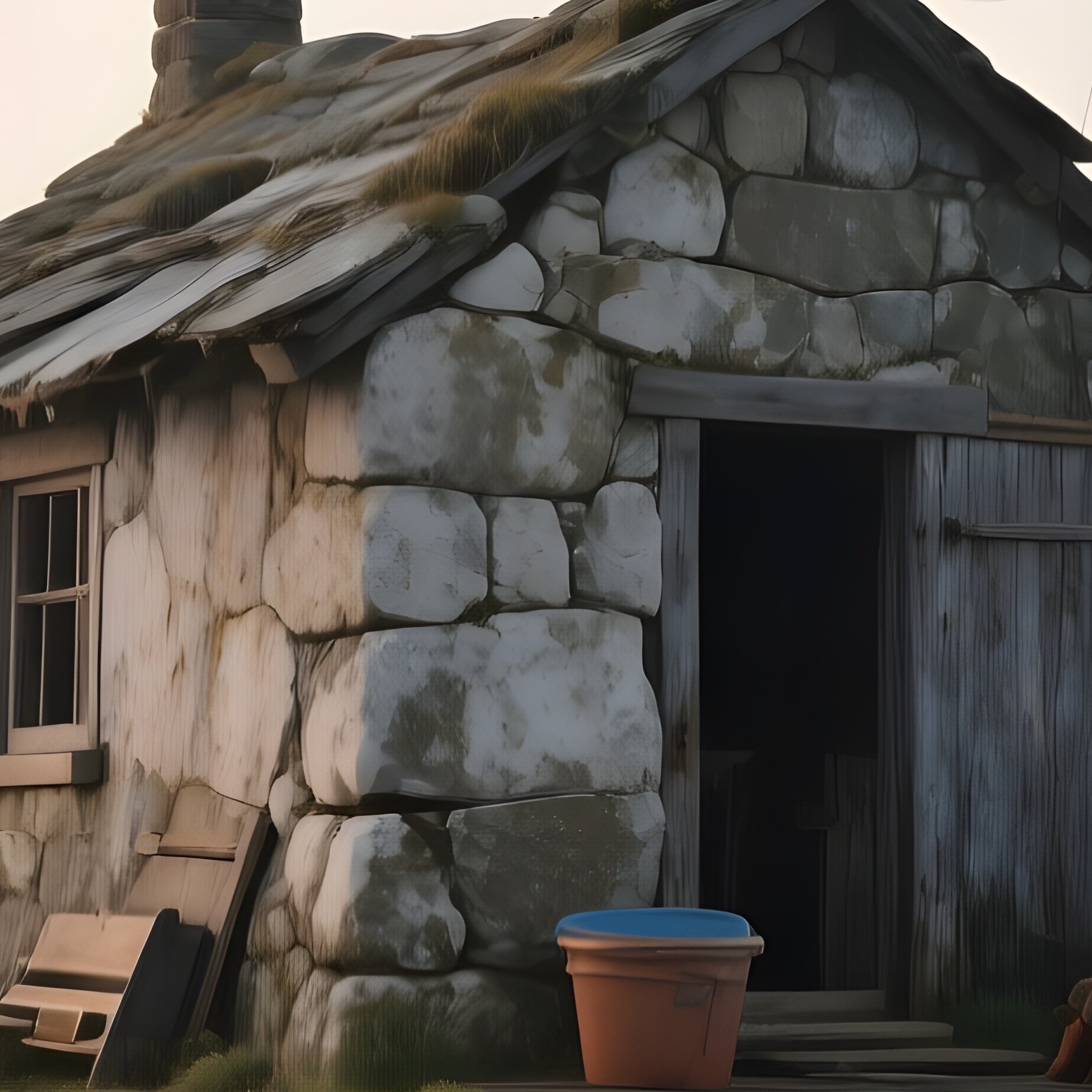 A Humble Fisherman'S Stone Shack Of Weathered Limestone Sits On A Rocky Pier At Dawn, Mist Rising - Full Resolution Quality Preview