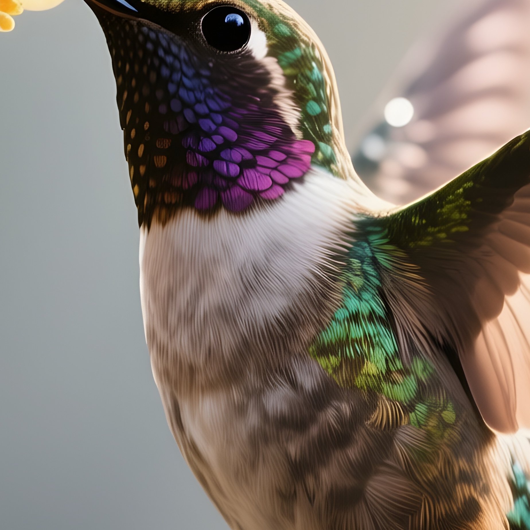 A Hummingbird Feeding While Suspended In A Sunbeam. - Full Resolution Quality Preview