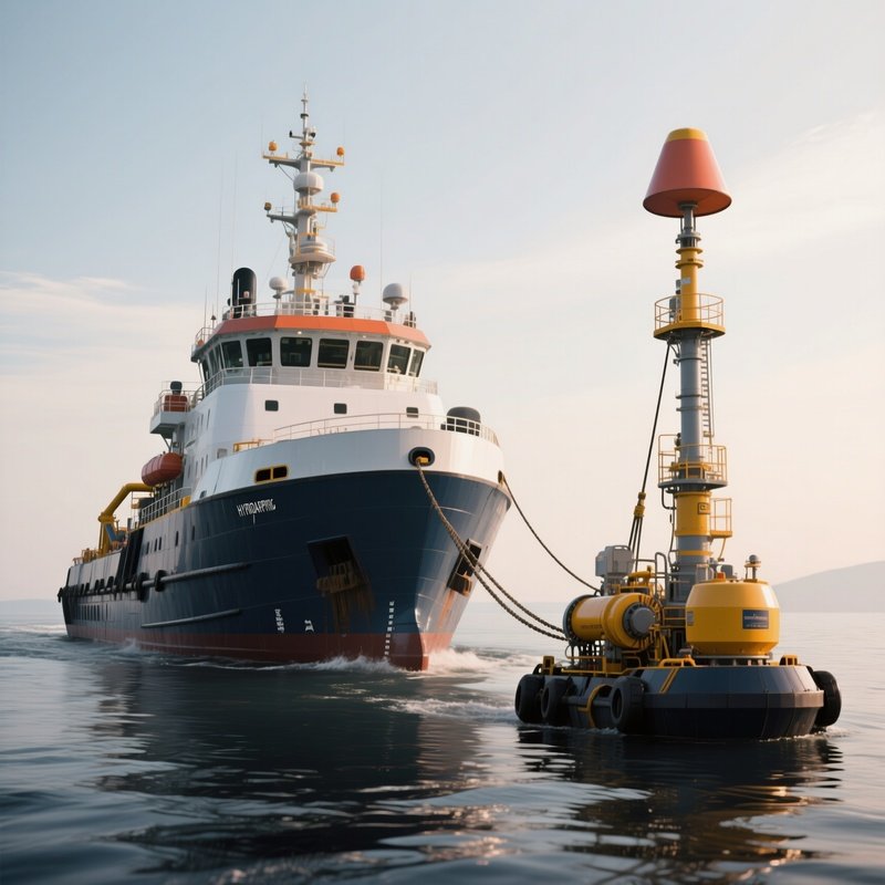 A Hydrographic Survey Ship Towing Sonar Equipment Behind It