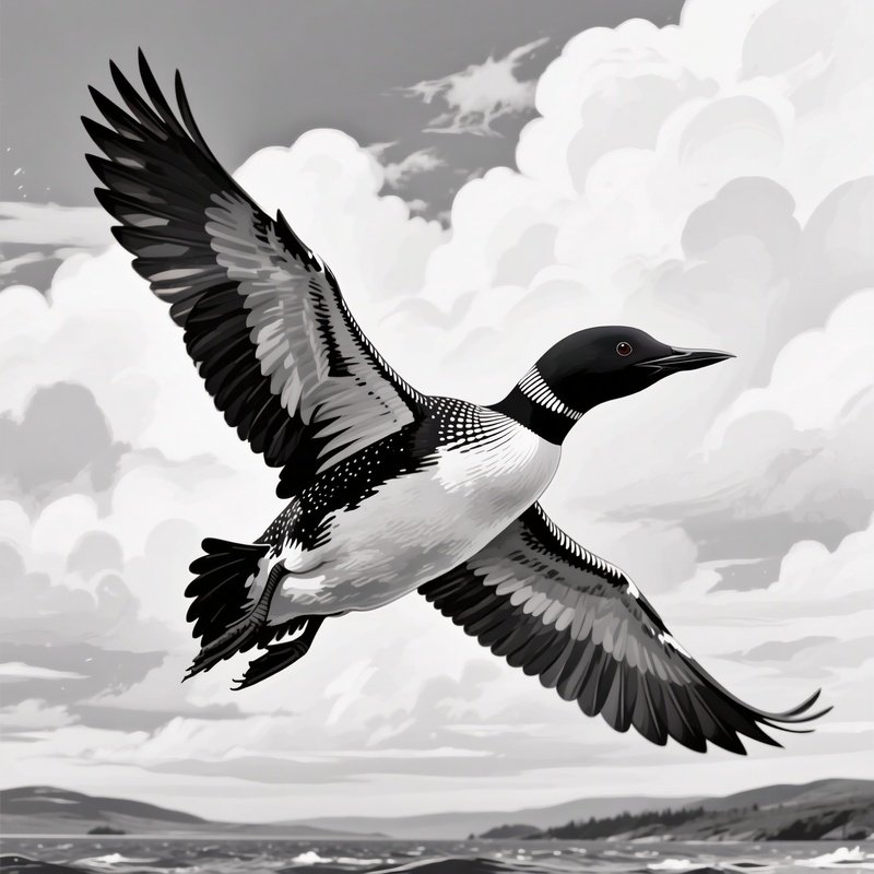 A Illustration Of A Common Loon In Flight