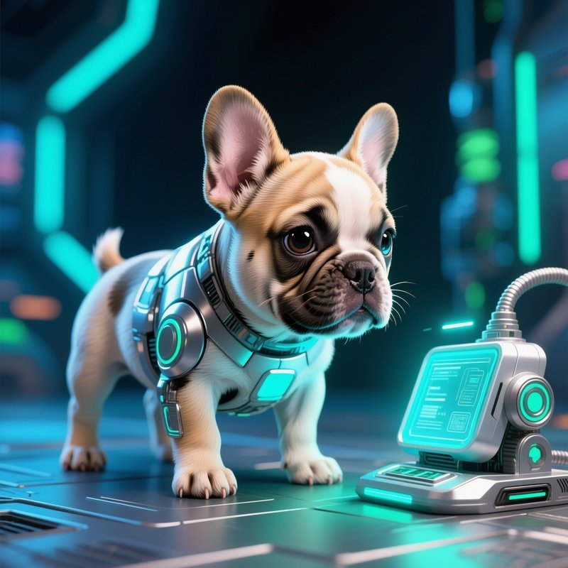 A Illustration Of A Puppy French Bulldog With Science Fiction Elements