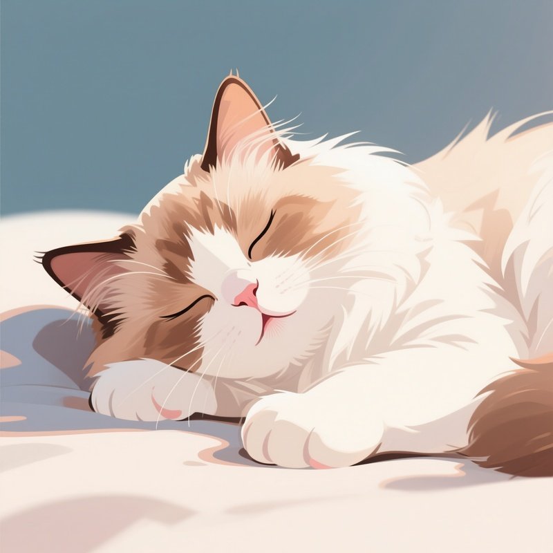 A Illustration Of A Turkish Van Cat Purring With Half Closed Eyes