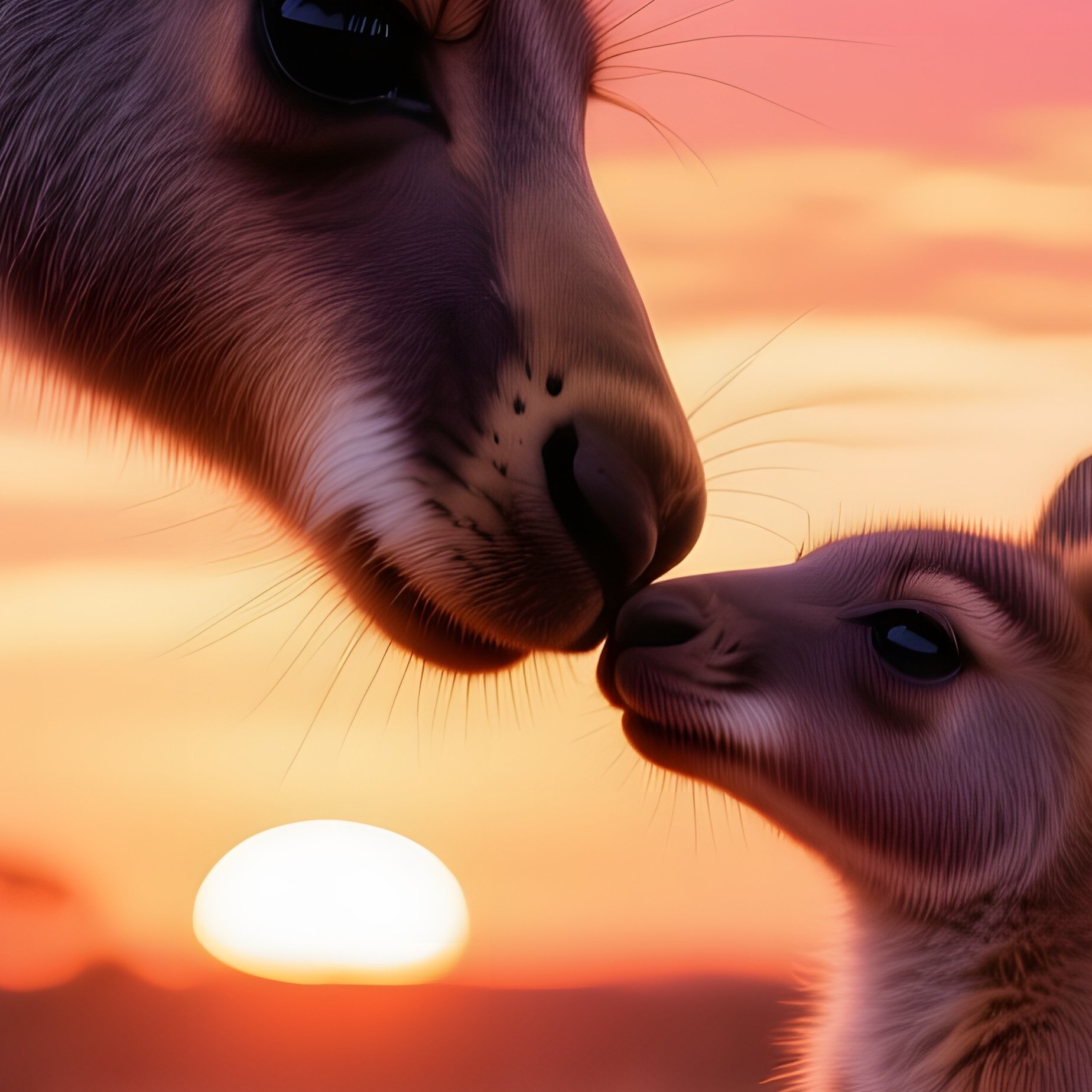 A Kangaroo Mother And Her Joey Press Noses Together In A Sweet Kiss On A Red‑Earth Outback Plain At - Full Resolution Quality Preview