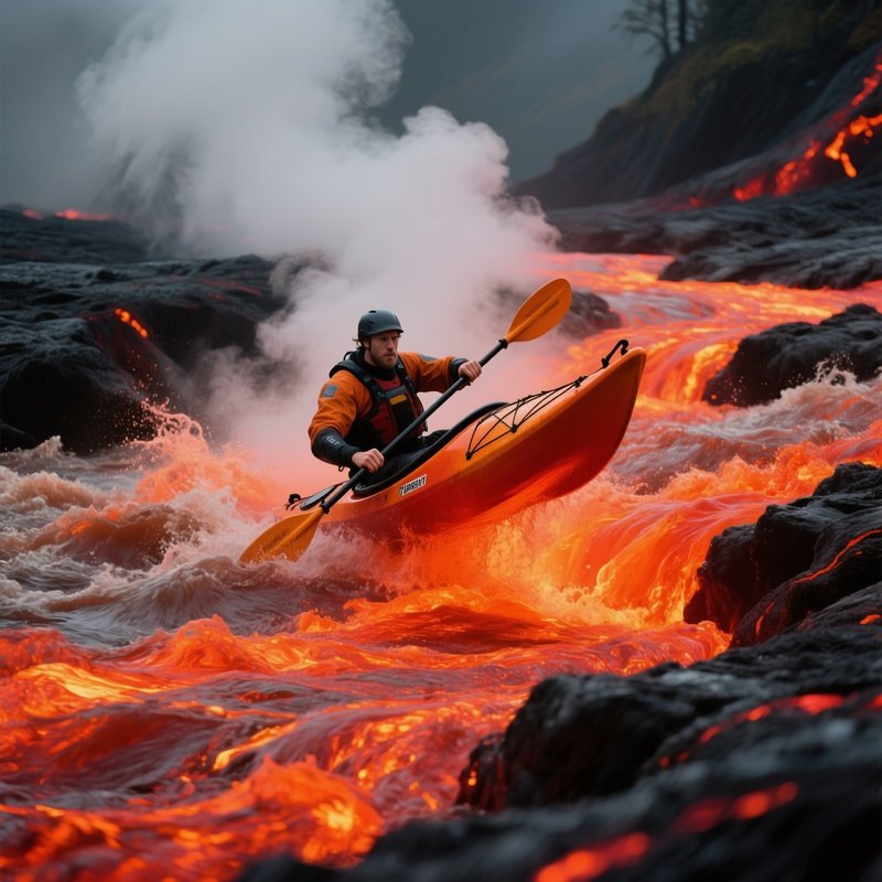 A Kayaker Battling A Raging Lava River